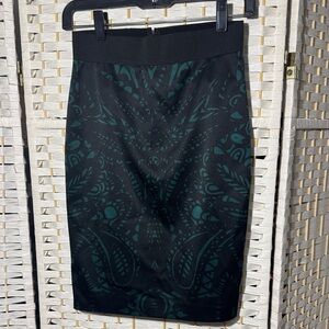 NWT Express Black and Teal Graphic Pencil Skirt